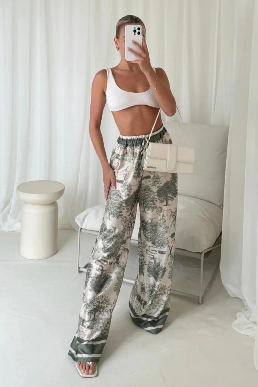 Daniella green jungle satin trousers - Image 4