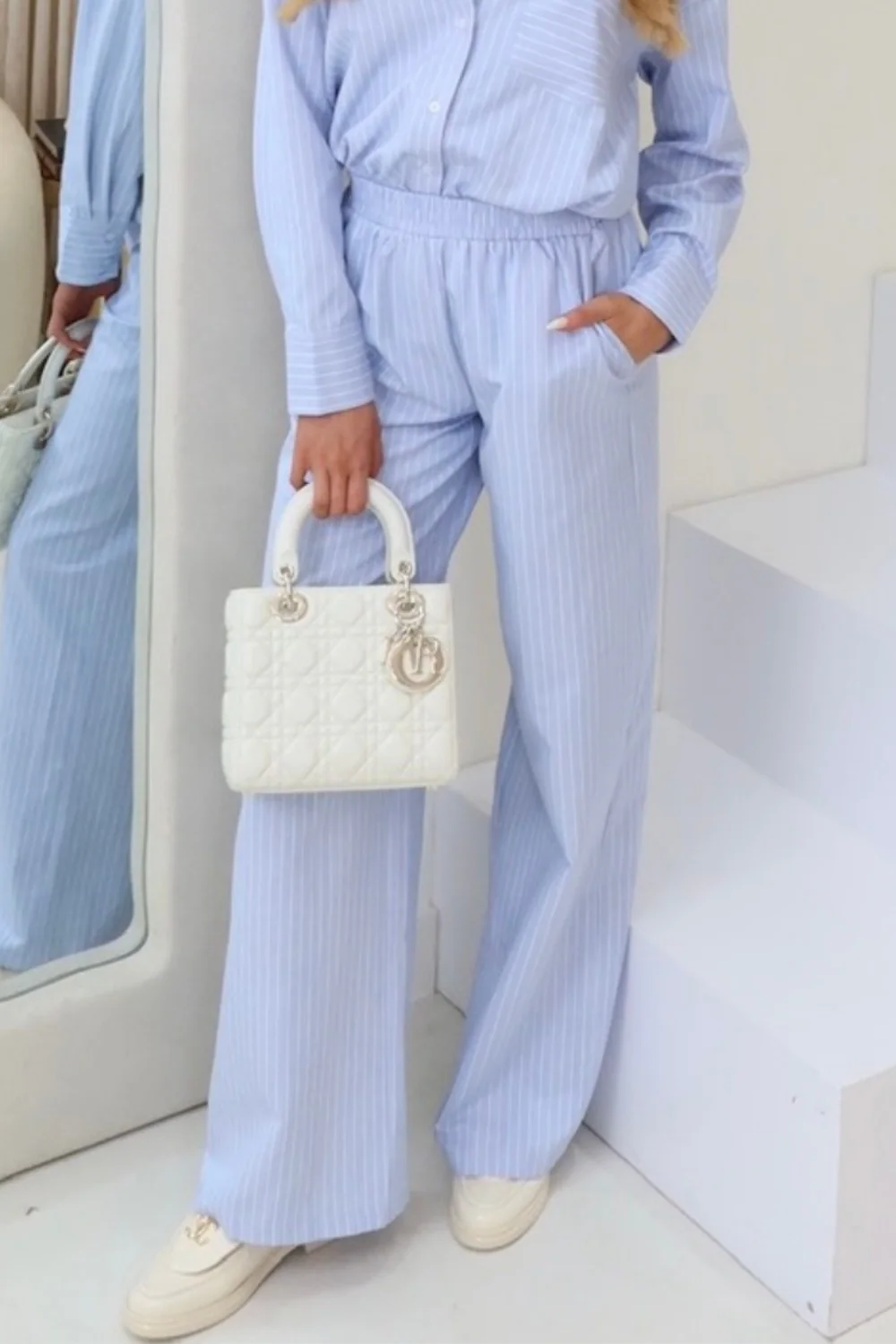 Darcie blue striped wide leg trousers - Image 2