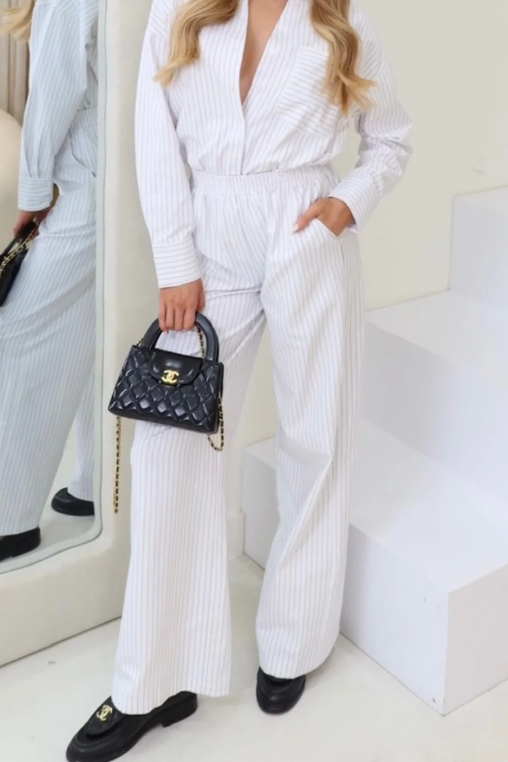 Darcie white striped wide leg trousers - Image 2