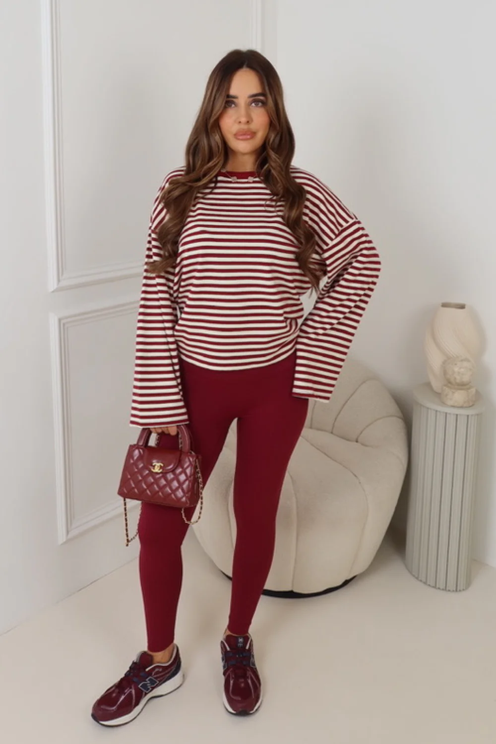 DARCY BURGUNDY STRIPED LONG SLEEVE T-SHIRT