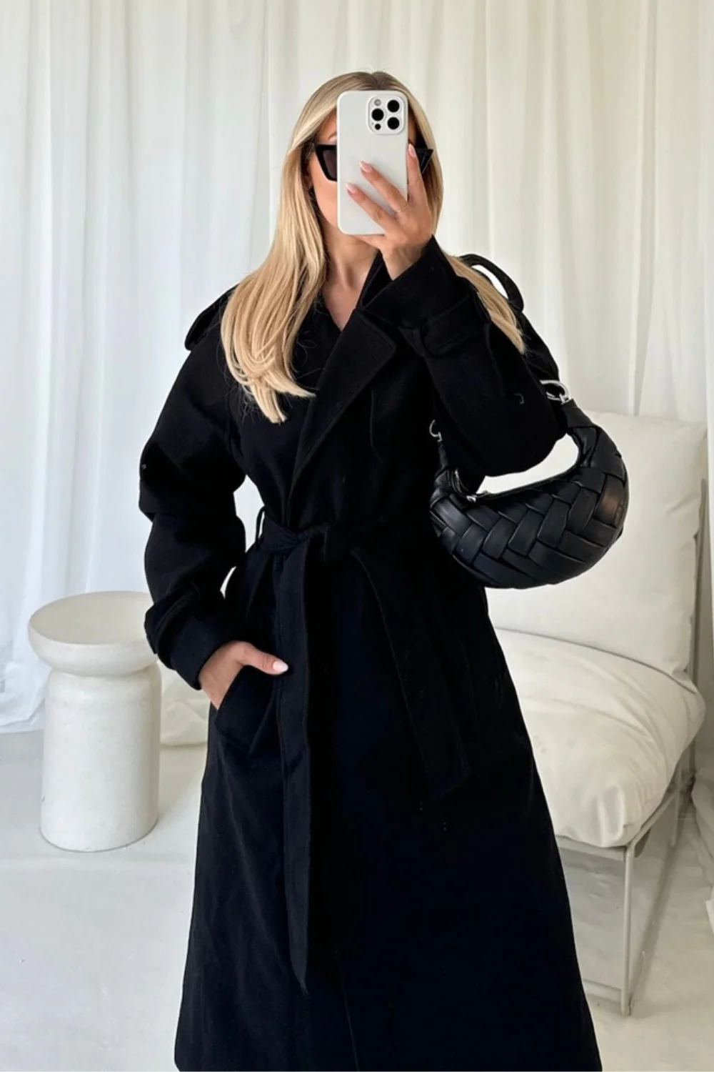 Darla black long trench coat - Image 2