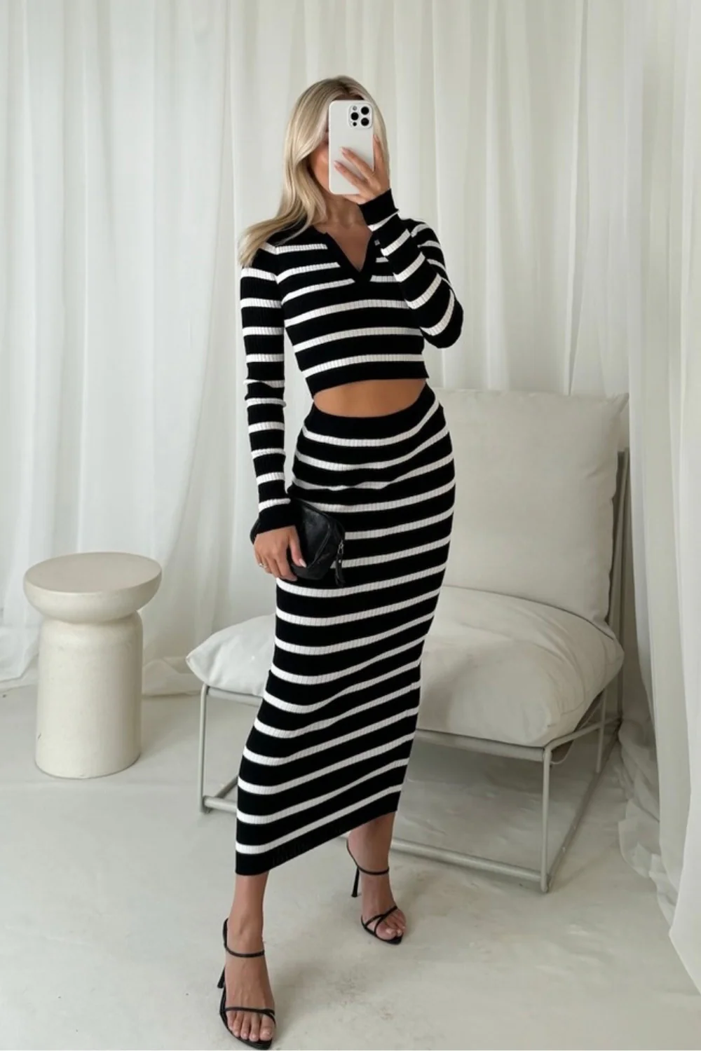 Darla black striped midi skirt co-ord - Image 4