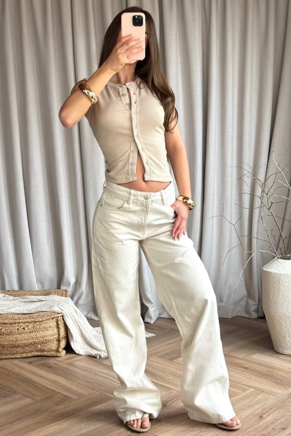Dhalia beige ribbed button up vest