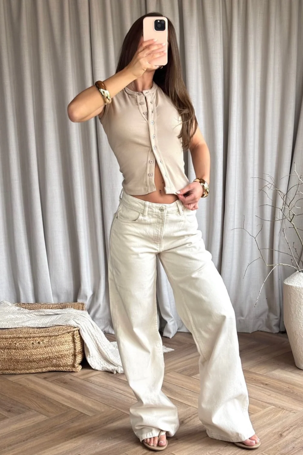 Dhalia beige ribbed button up vest - Image 3