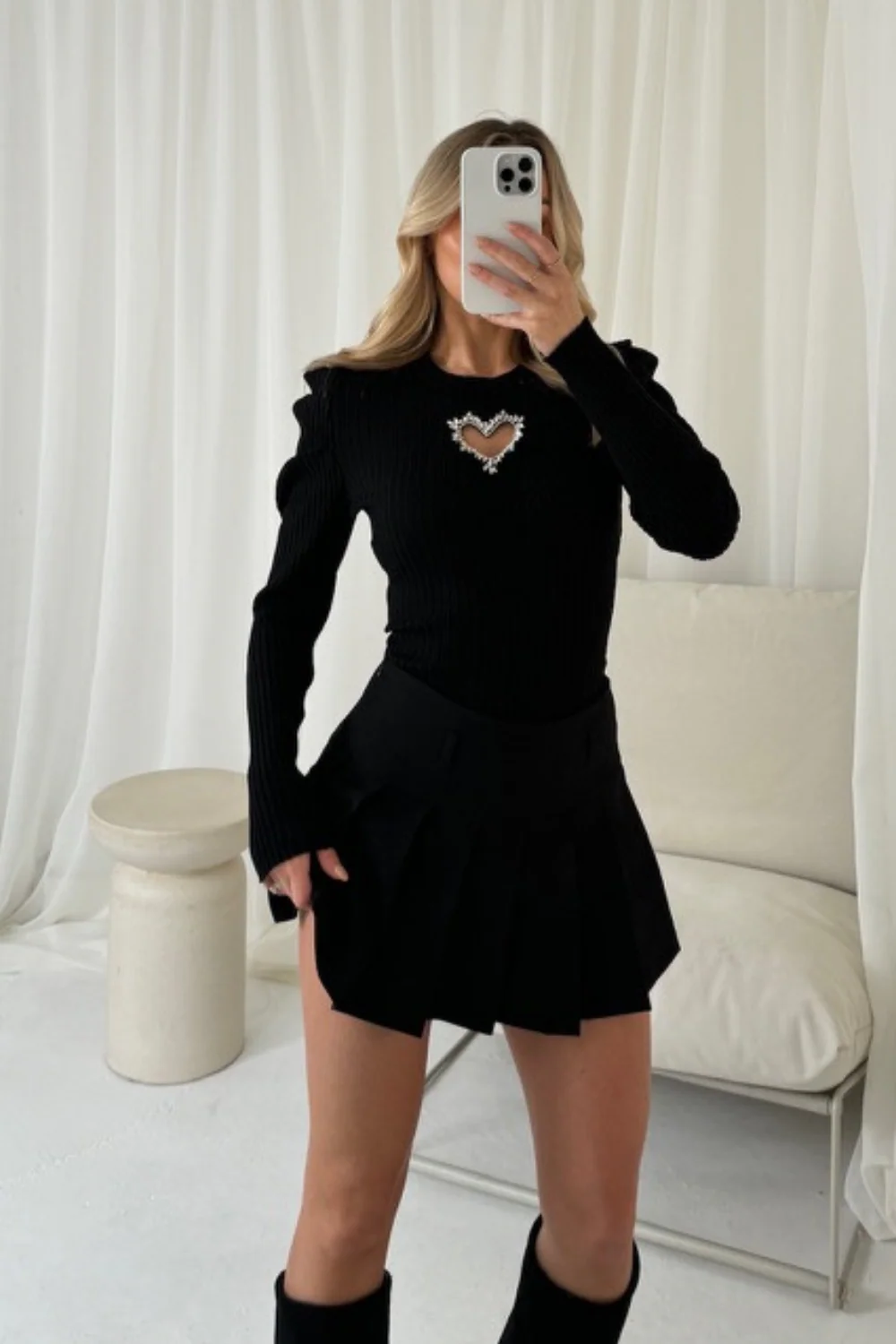 Diana black diamante heart cut out knit Jumper - Image 3
