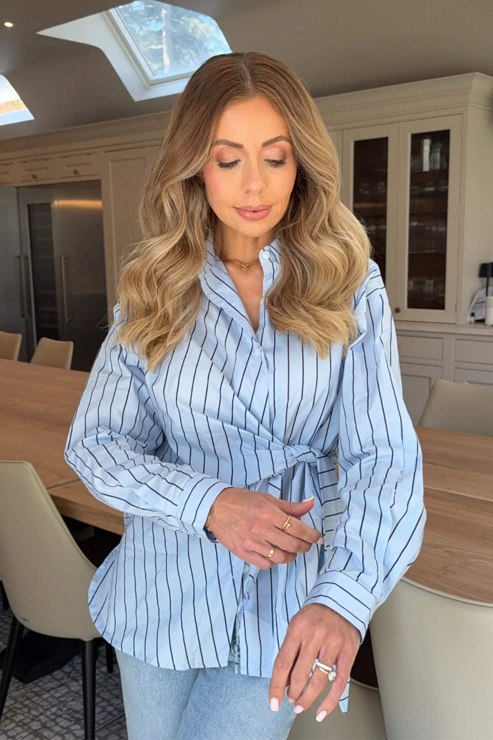 Dion blue pinstripe tie front shirt - Chloe Lauren Collection - Image 3