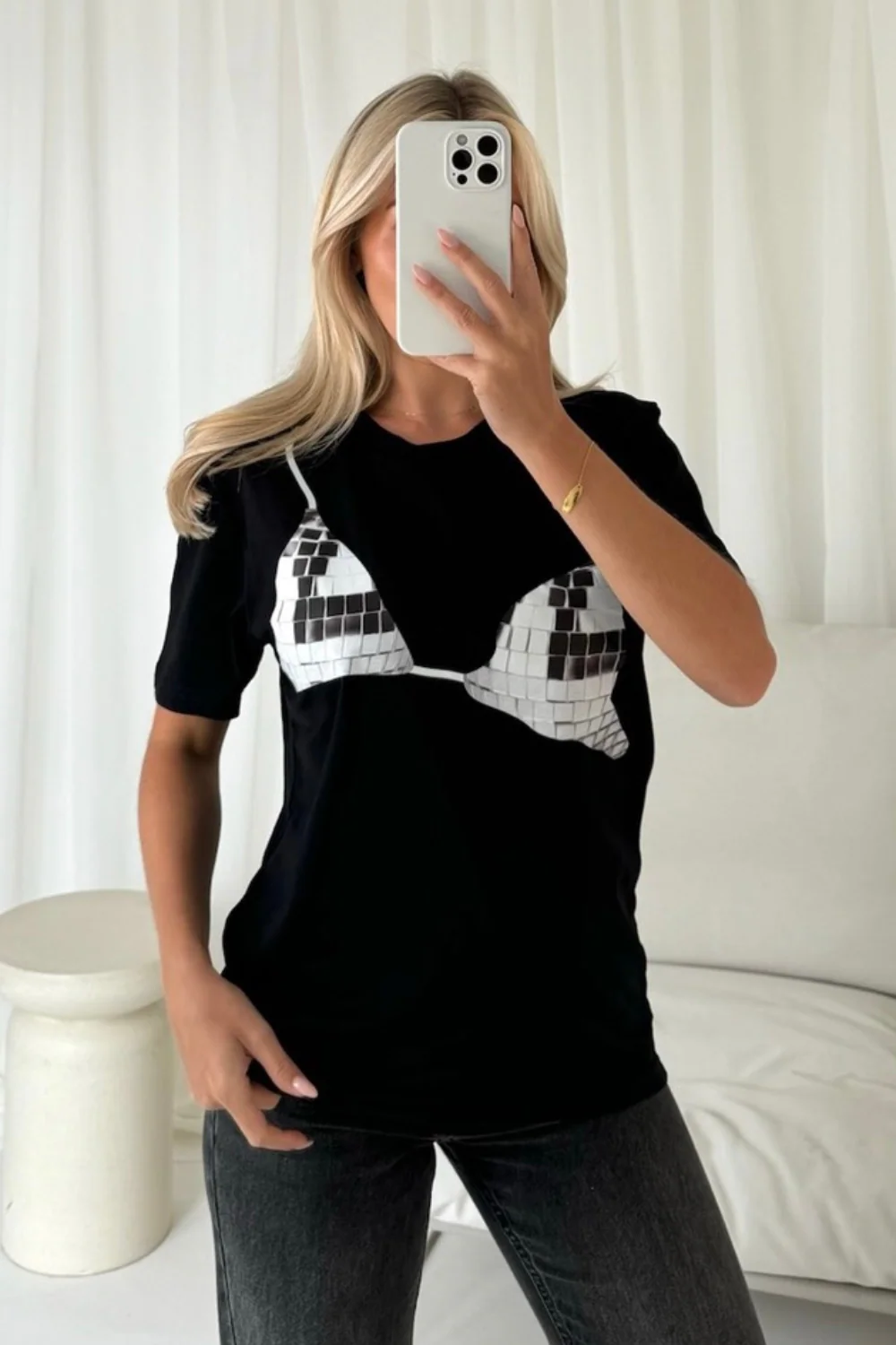Disco bra black printed t-shirt - Image 2