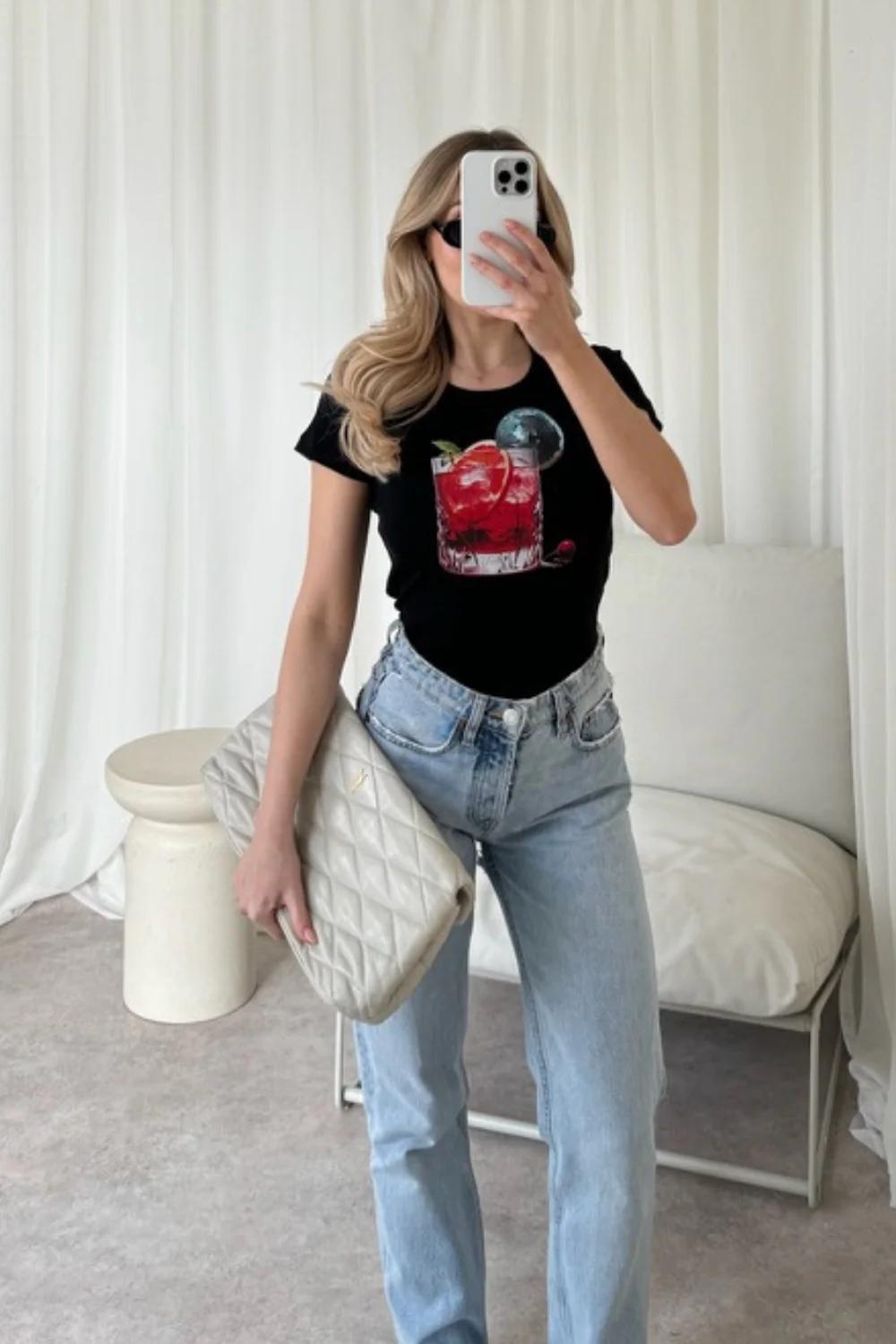 Disco cocktail black printed baby tee - Image 3