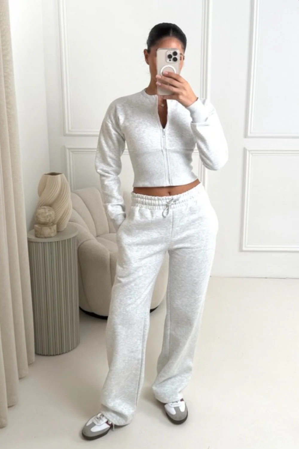 Dolly marl grey cinched waist sweatshirt & straight leg jogger loungewear - Image 3