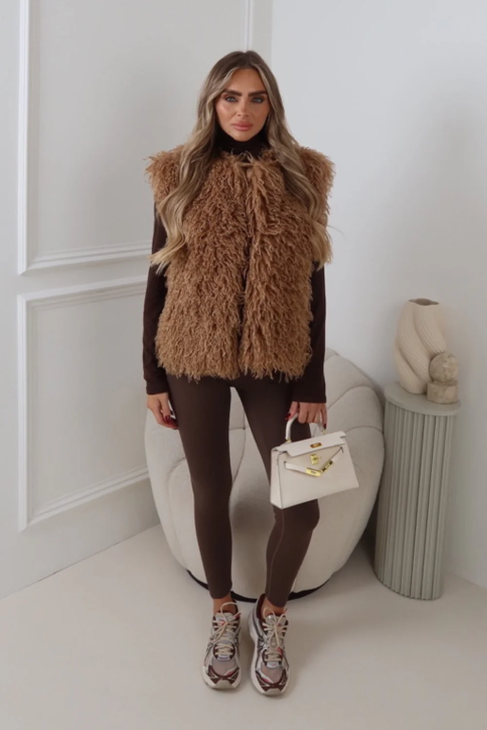 DULCIE CARAMEL MONGOLIAN FAUX FUR GILET - Image 2