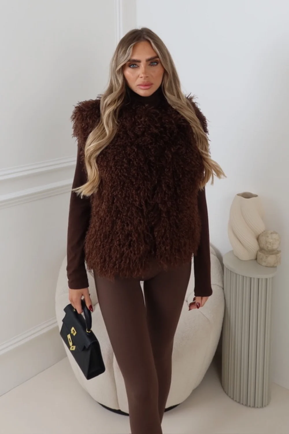 DULCIE CHOCOLATE MONGOLIAN FAUX FUR GILET - Image 2