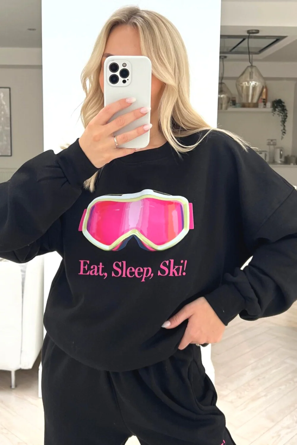 Eat Sleep Ski black printed sweater loungewear set - Image 3