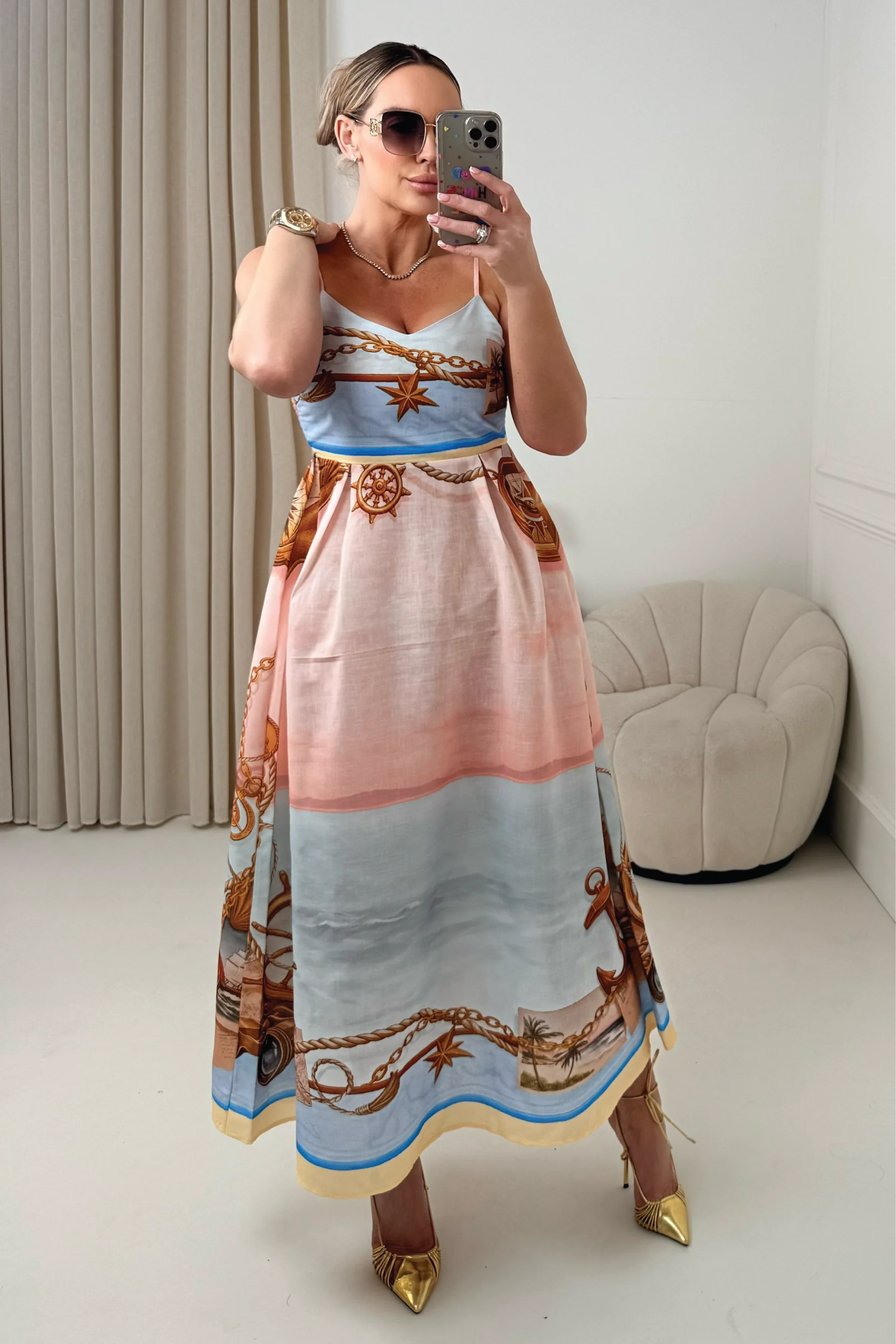 EDEN PINK SAILOR PRINT MAXI DRESS - Image 2