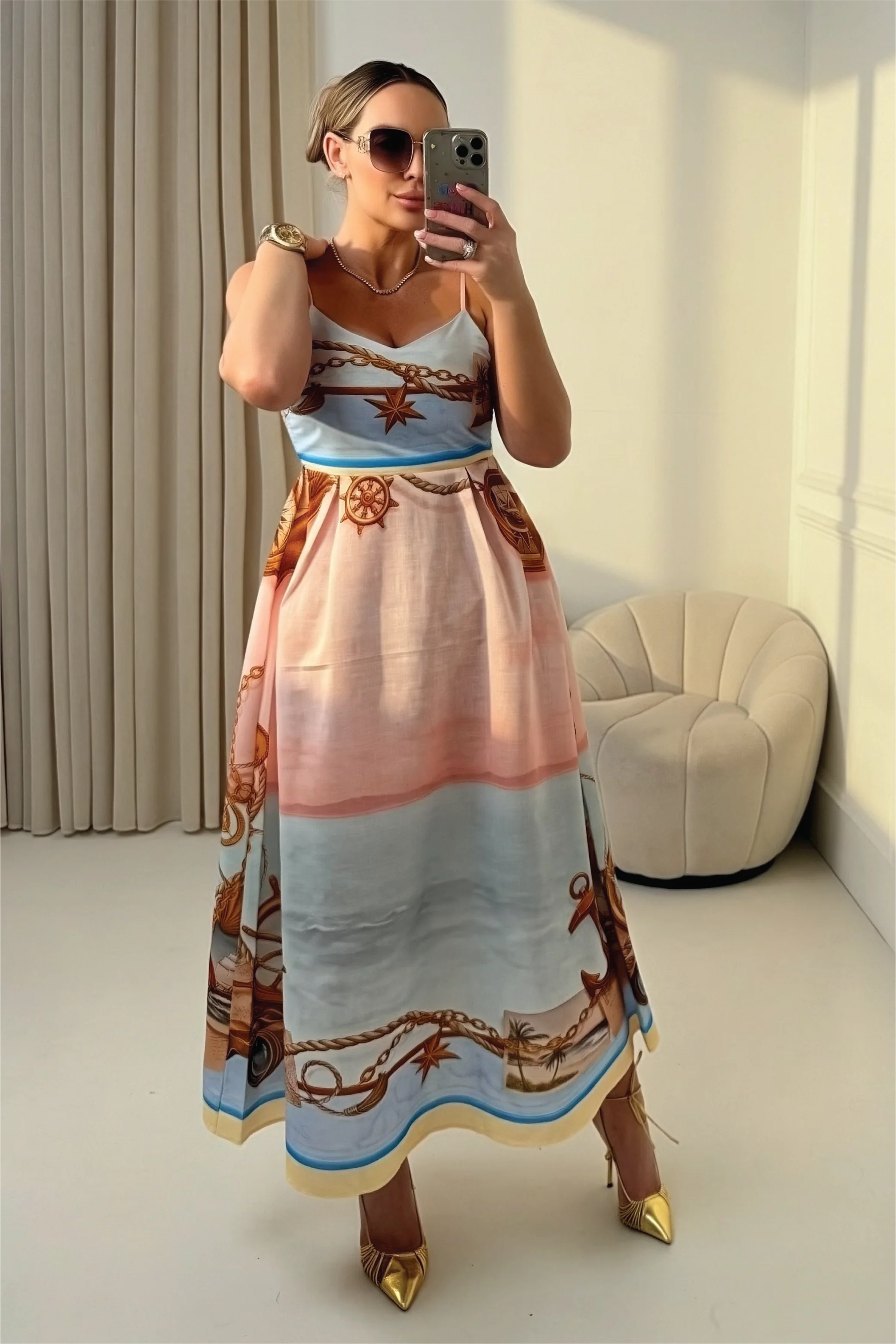 EDEN PINK SAILOR PRINT MAXI DRESS - Image 3
