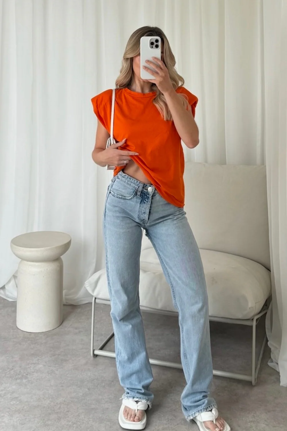 Eliza orange shoulder pad box tshirt - Image 2