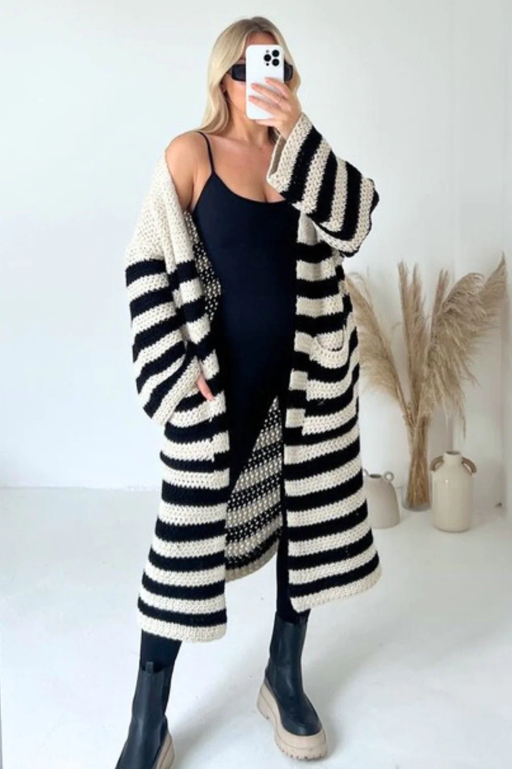 Elizabeth striped chunky knit long cardigan - Image 2