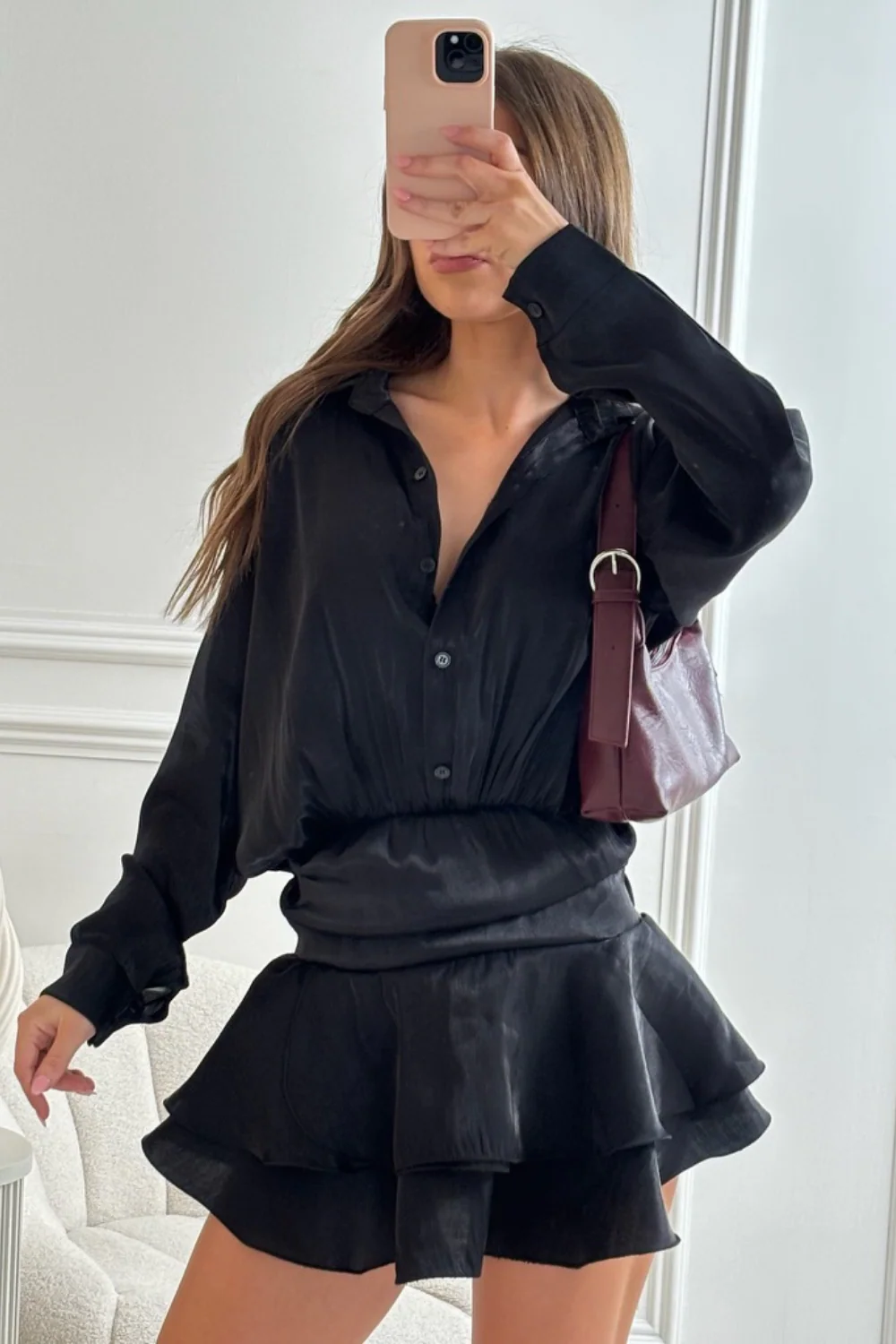 Elliah black chiffon shirt dress - Image 2