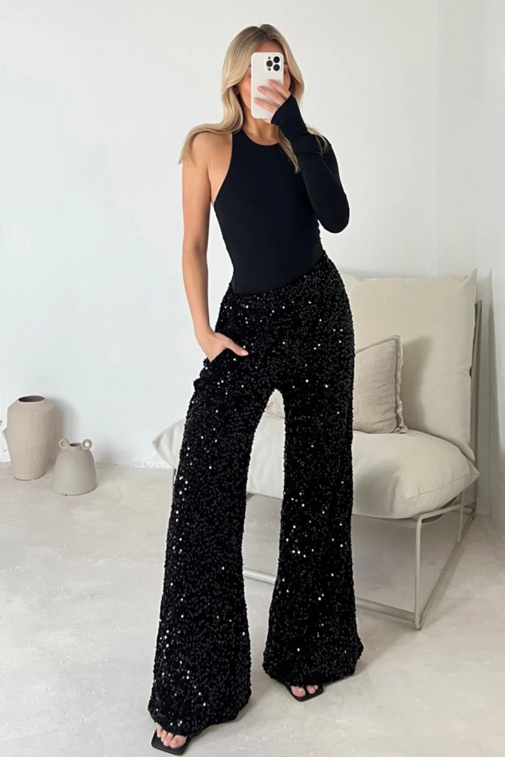 Ellie black sequin trousers - Image 3