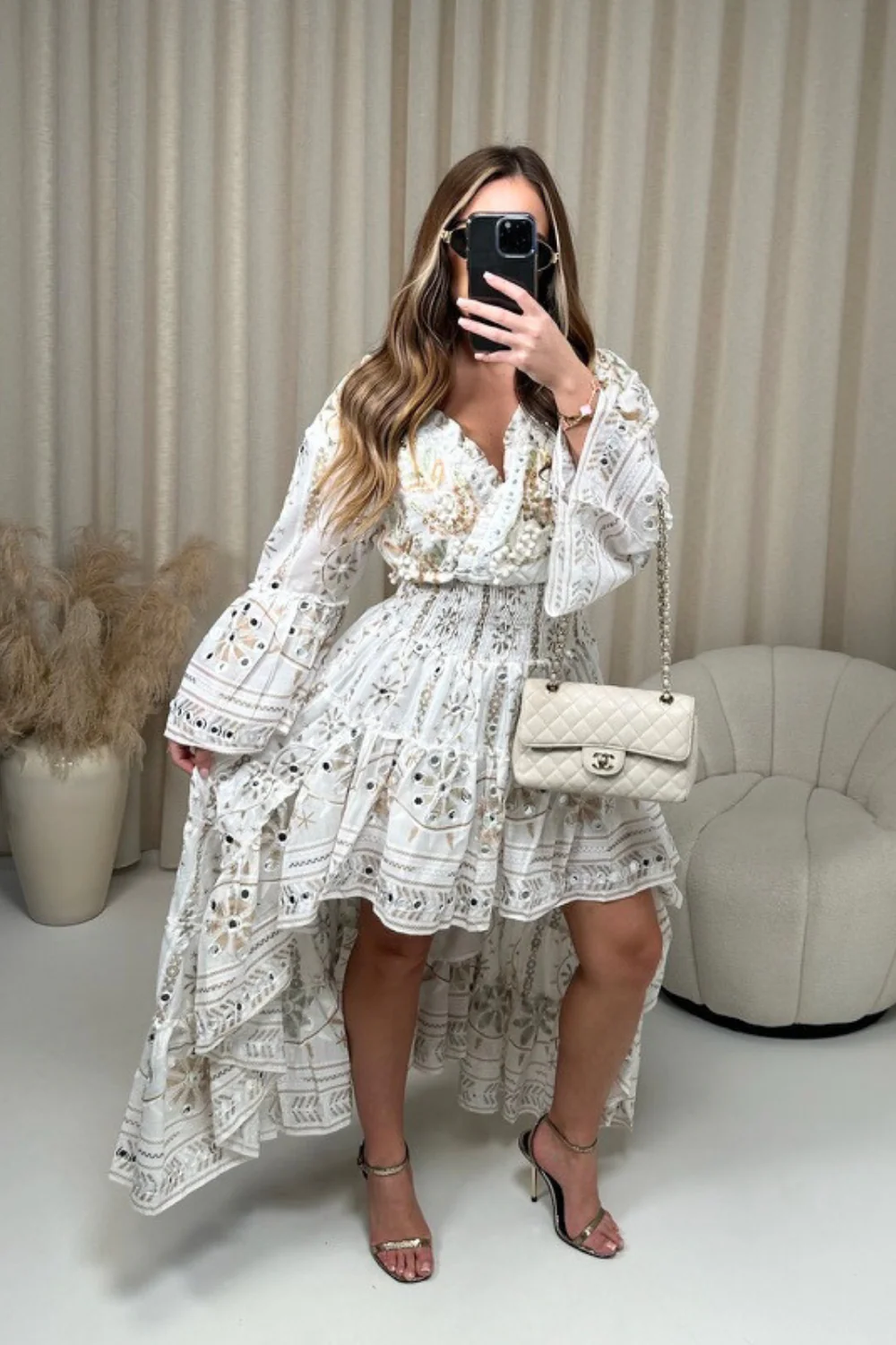 Eloise cream embellished high low tiered dress - Image 4