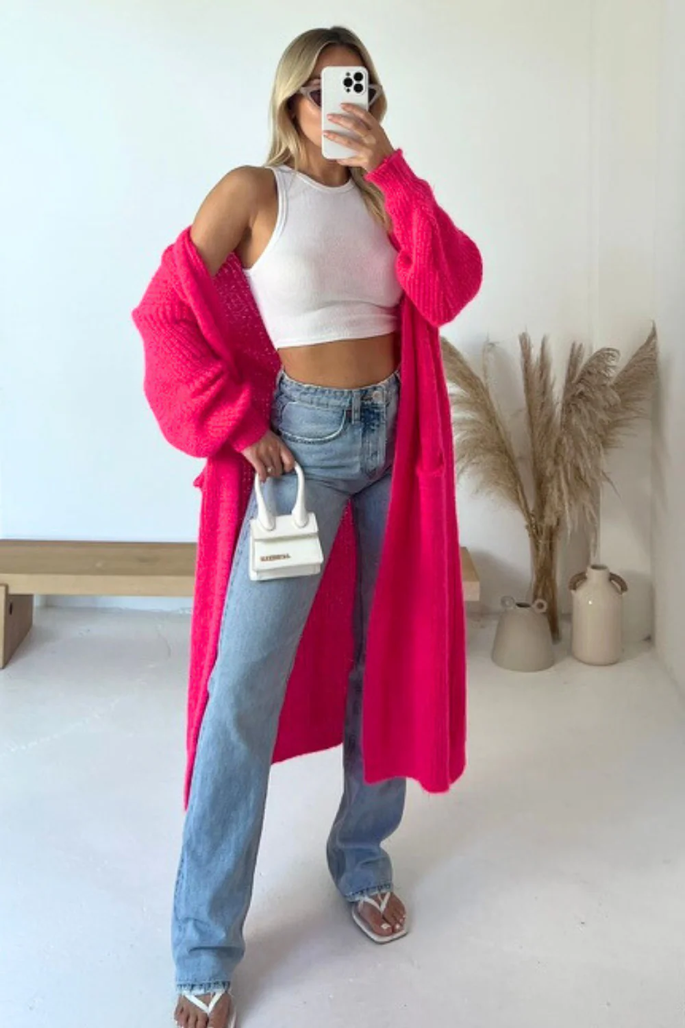 Eloise dark pink fine knit long cardigan - Image 2