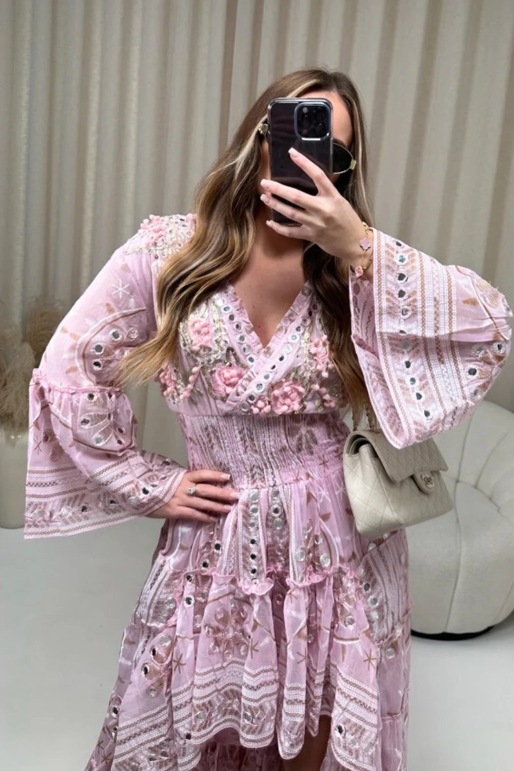 Eloise pink embellished high low tiered dress - Image 3