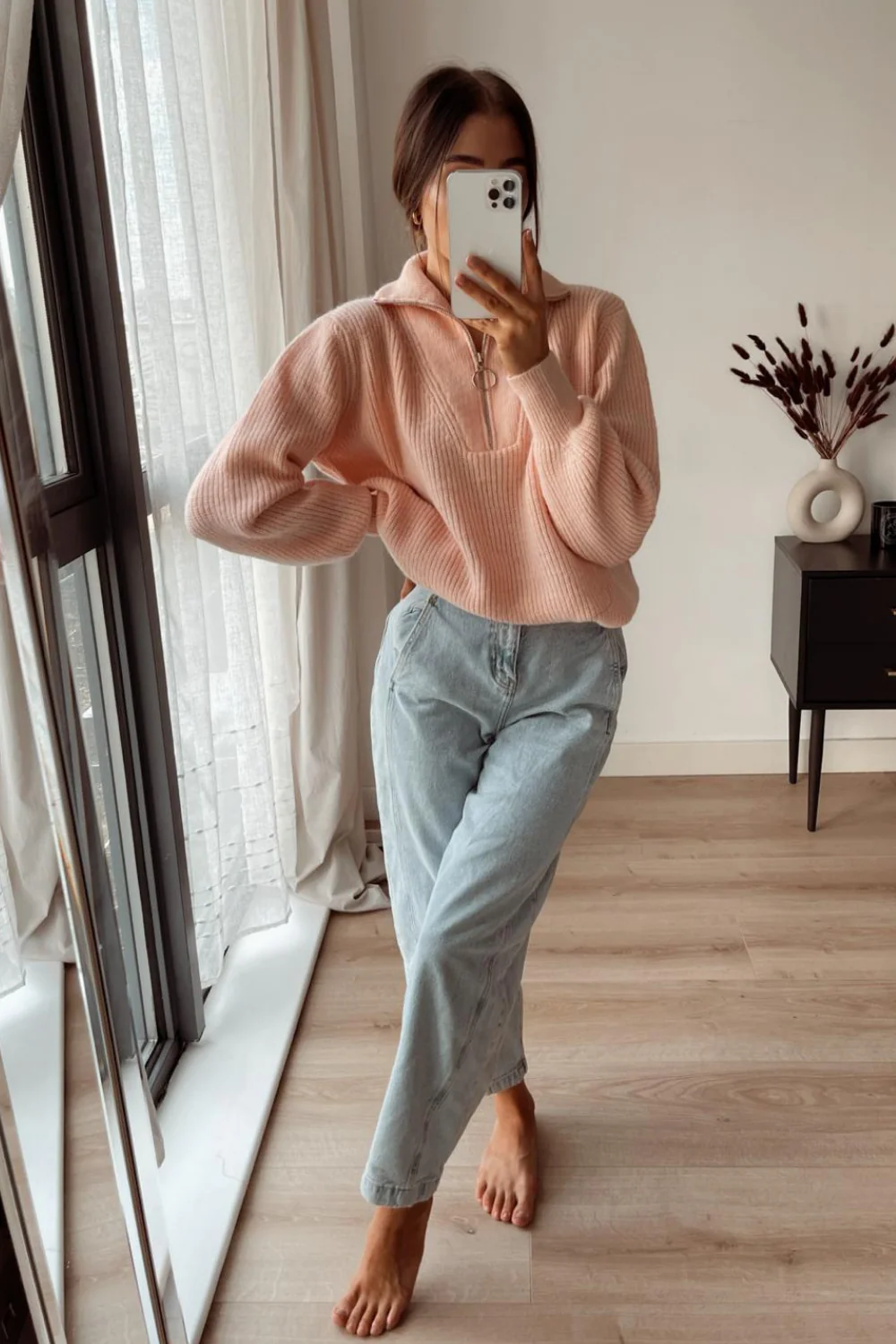 Elouise Powder Pink Zip up High Neck Jumper Dress - Image 3
