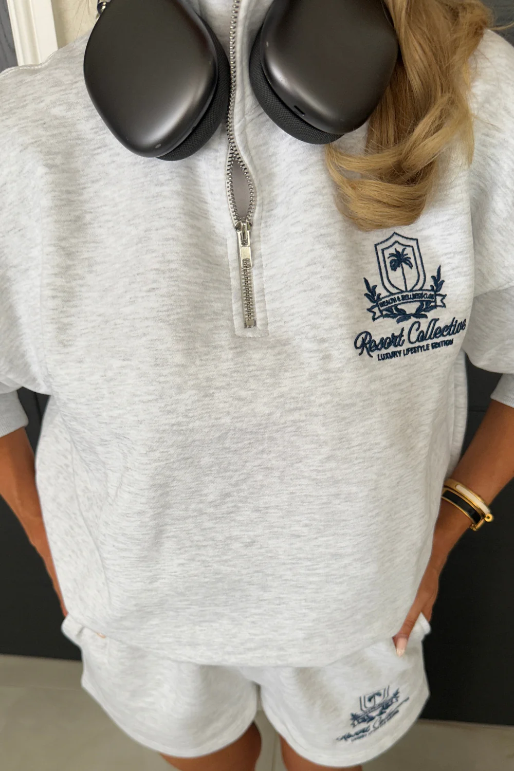 Emblem light marl embroidered 3/4 zip sweater - Resort Collective - Image 3