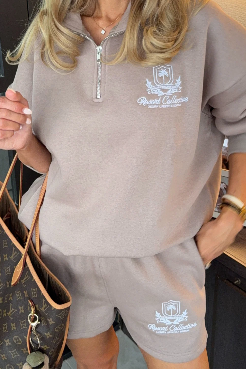 Emblem mocha embroidered shorts - Resort Collective