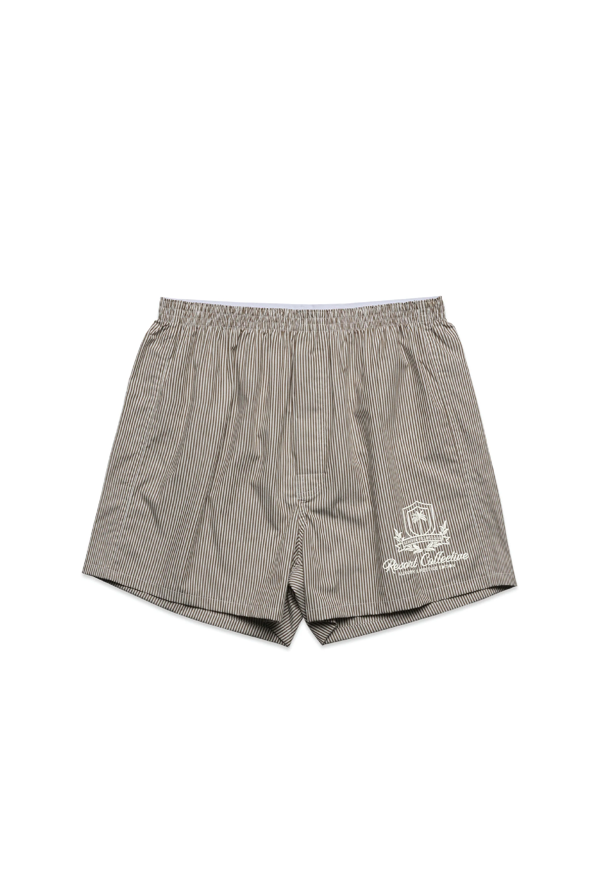 Emblem mocha stripe embroidered shorts - Resort Collective - Image 4