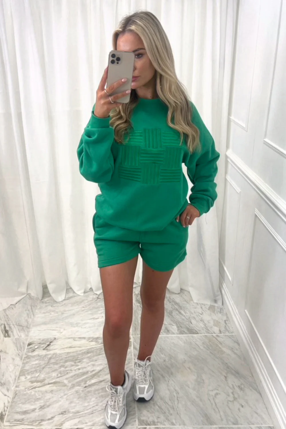 Enaya Bottle Green embroidered short  loungewear set - Image 2