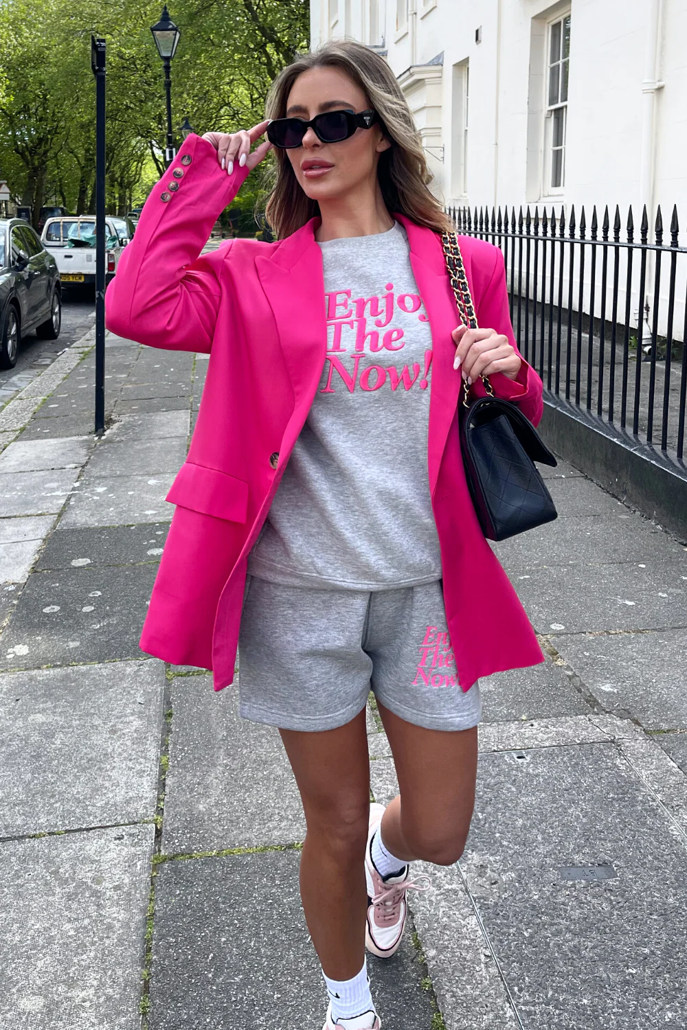 enjoy the now grey embroidered sweater short loungewear set - Image 4