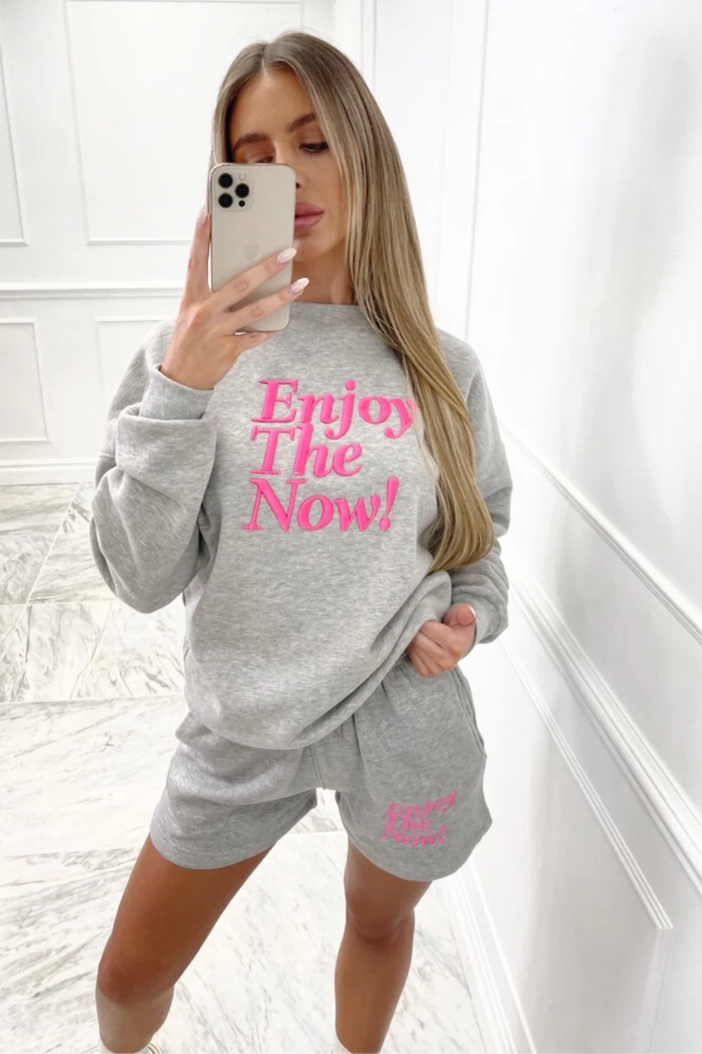 enjoy the now grey embroidered sweater short loungewear set - Image 6