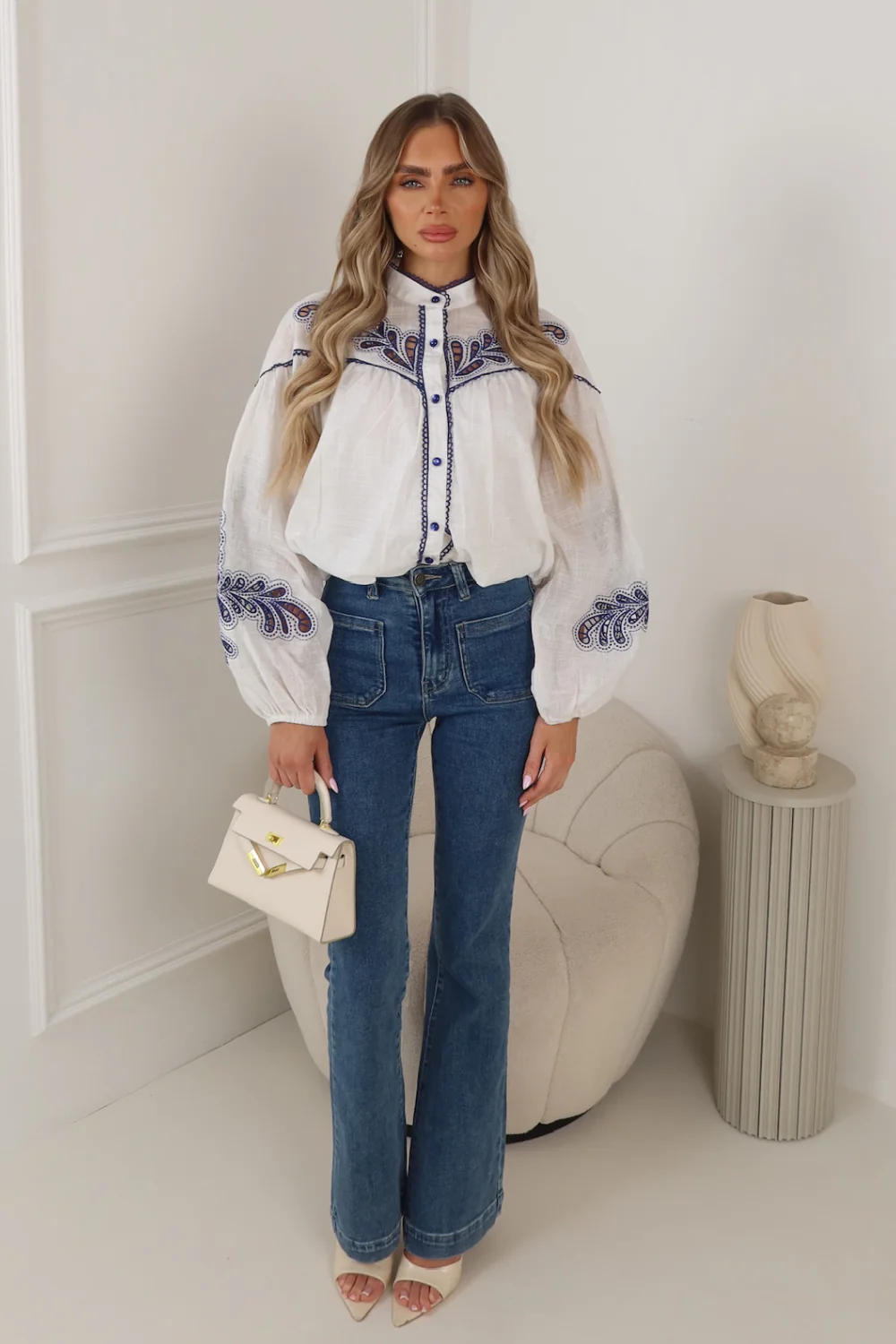 ERIN WHITE PAISLEY PATTERNED BUTTON UP TOP - Image 2