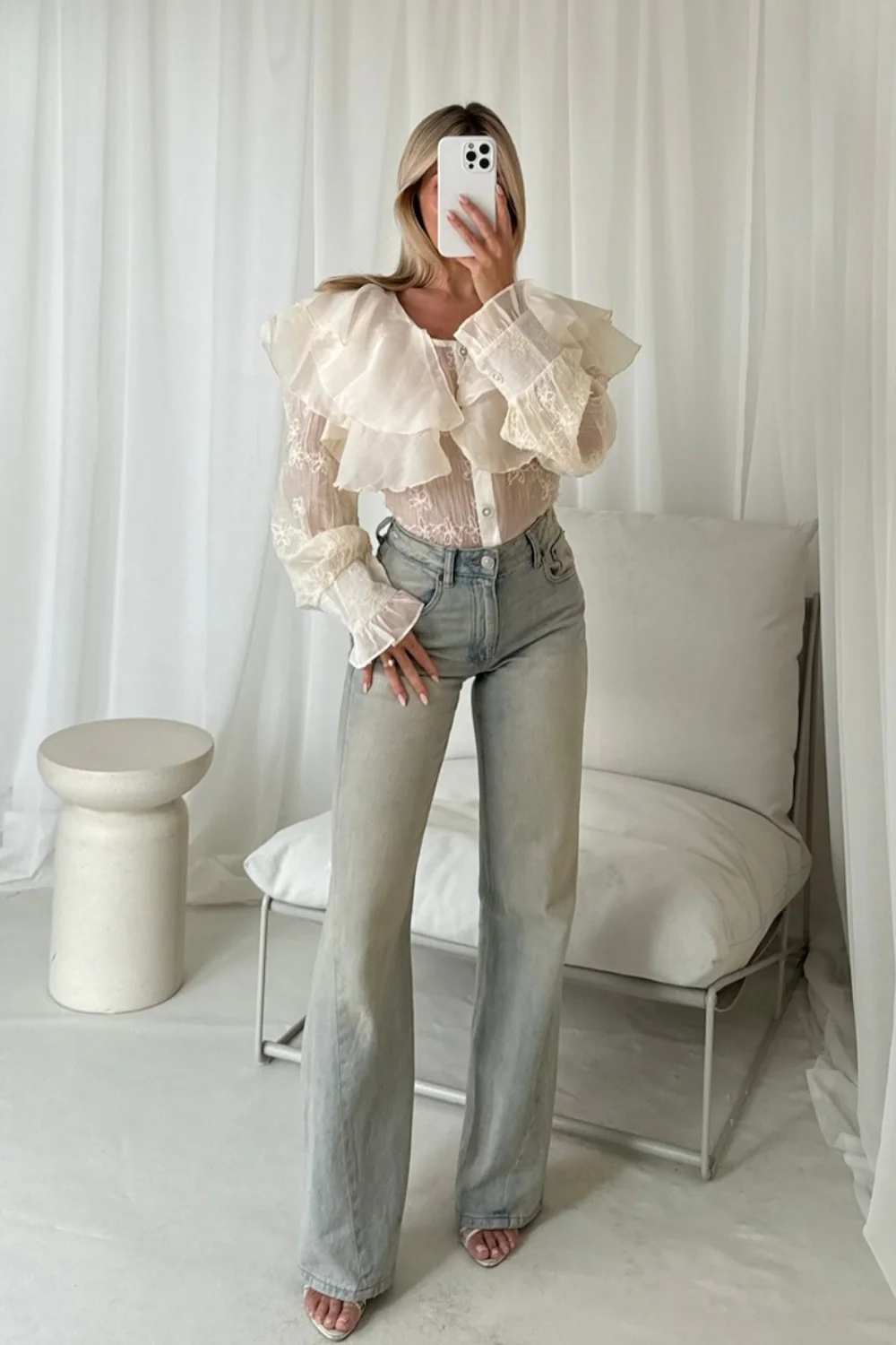 Esme cream sheer frill shirt - Image 3