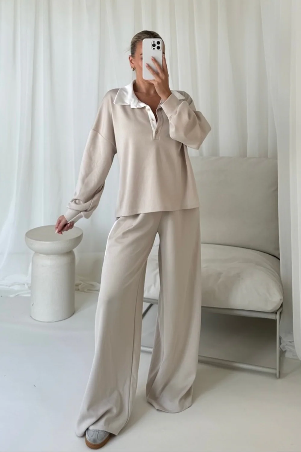 Eva beige soft trouser set - Image 2