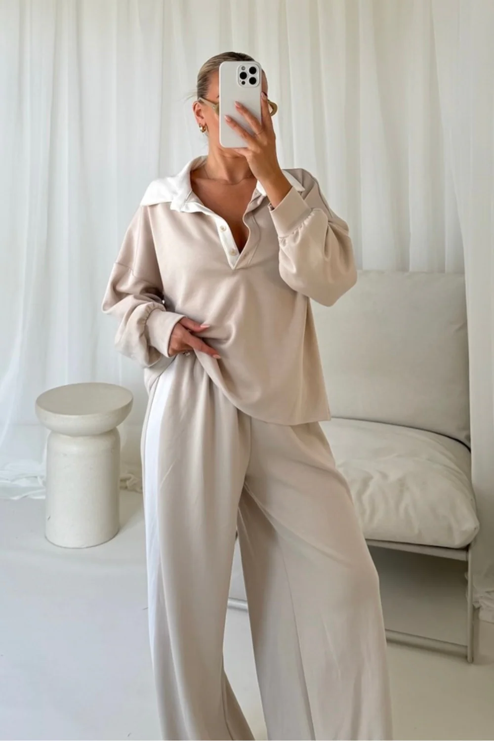 Eva beige soft trouser set - Image 4