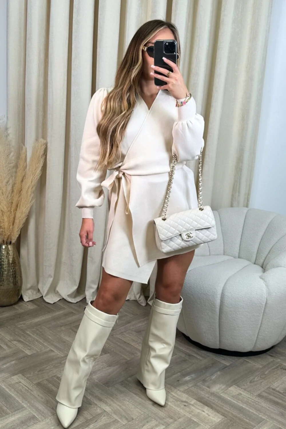 Eva cream knitted wrap dress - Image 2