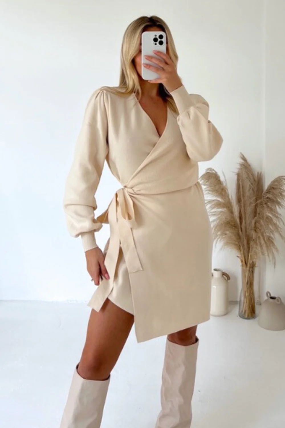 Eva cream knitted wrap dress - Image 4