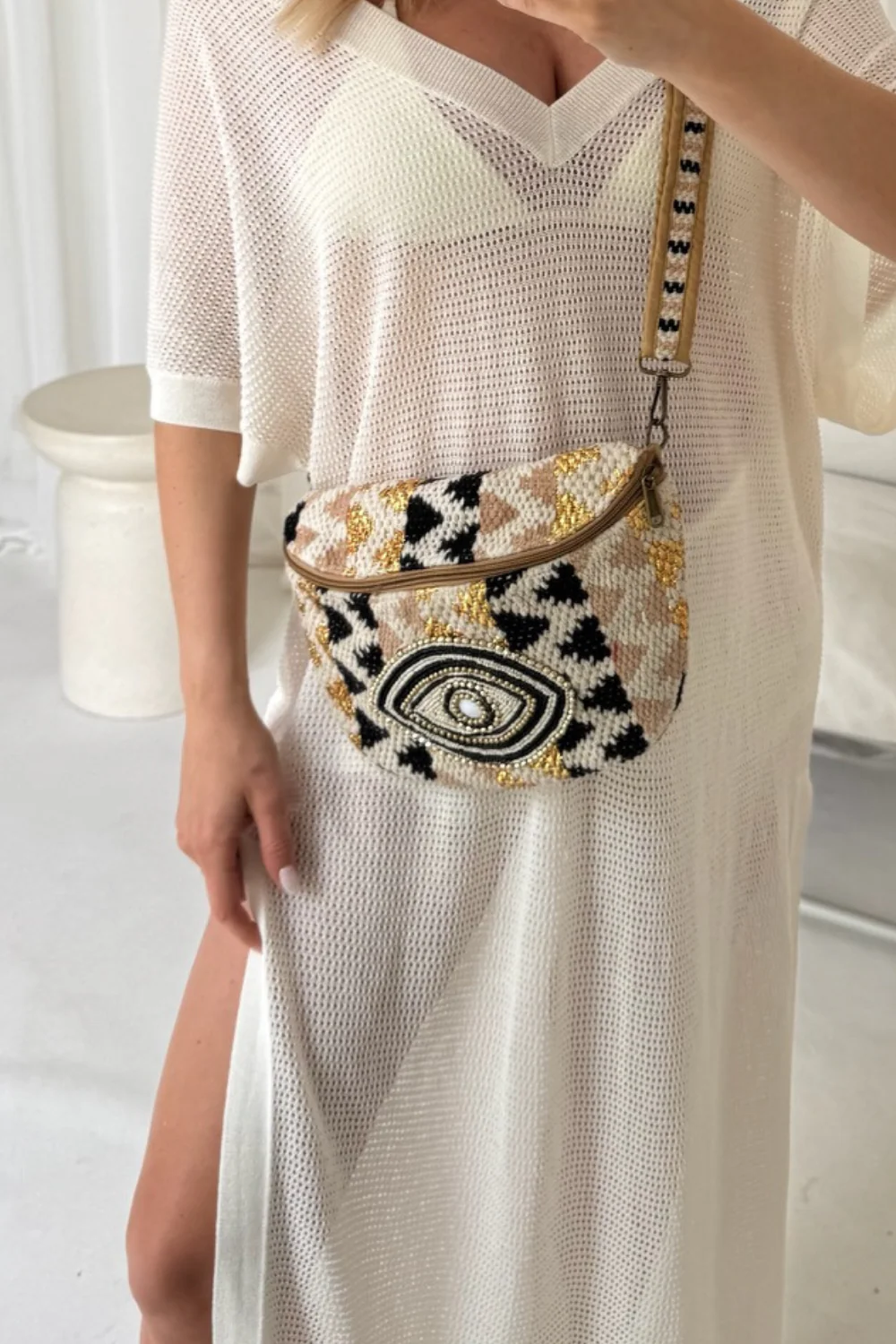 Evil eye black beaded crossbody bag - Image 2