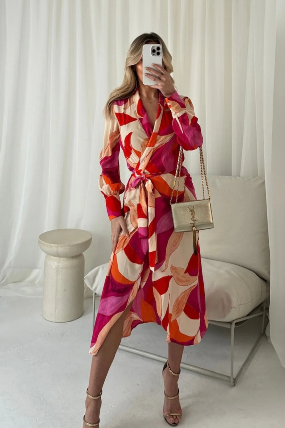 Faith orange abstract pattern wrap dress - Image 2
