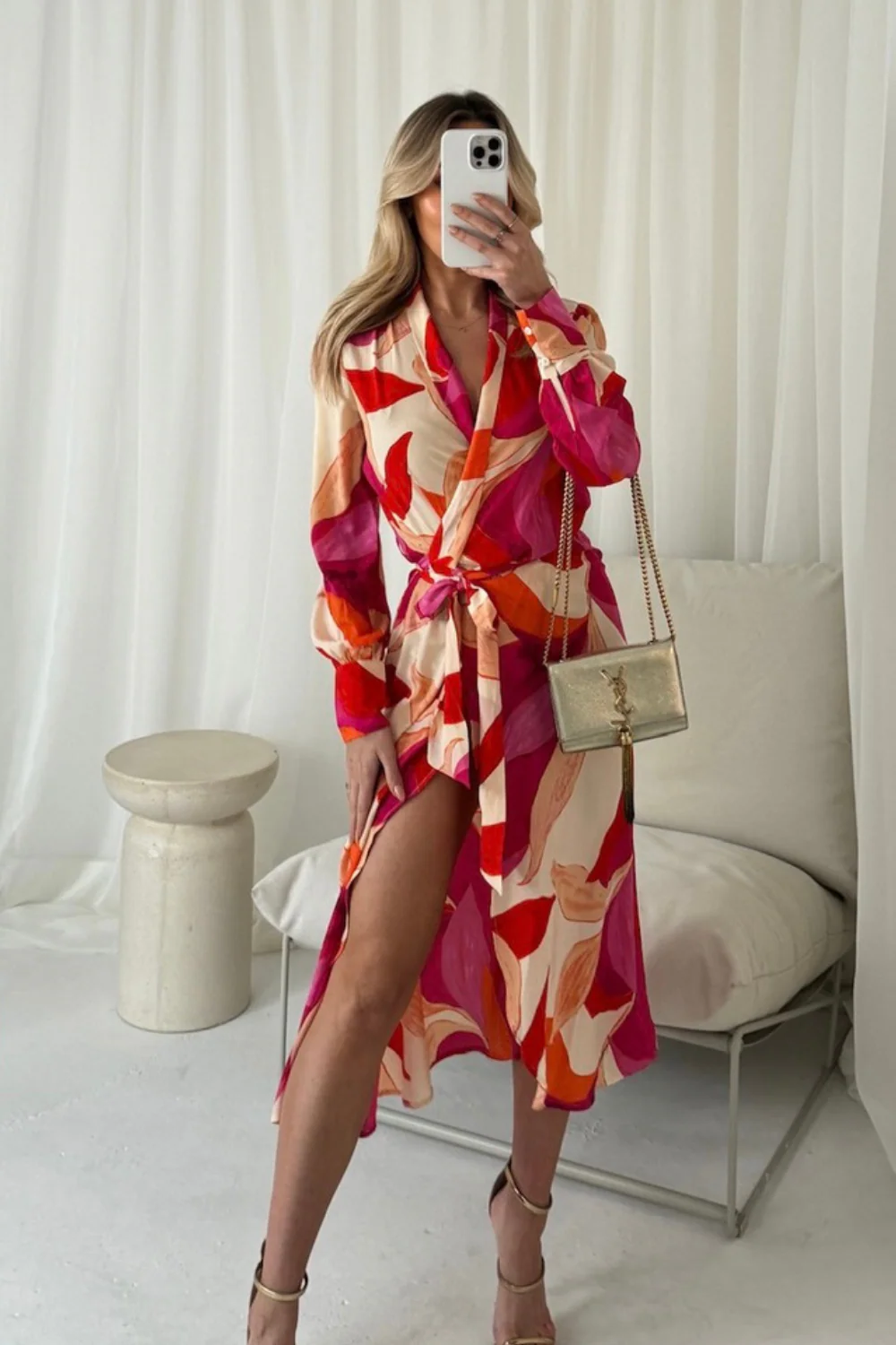 Faith orange abstract pattern wrap dress - Image 3