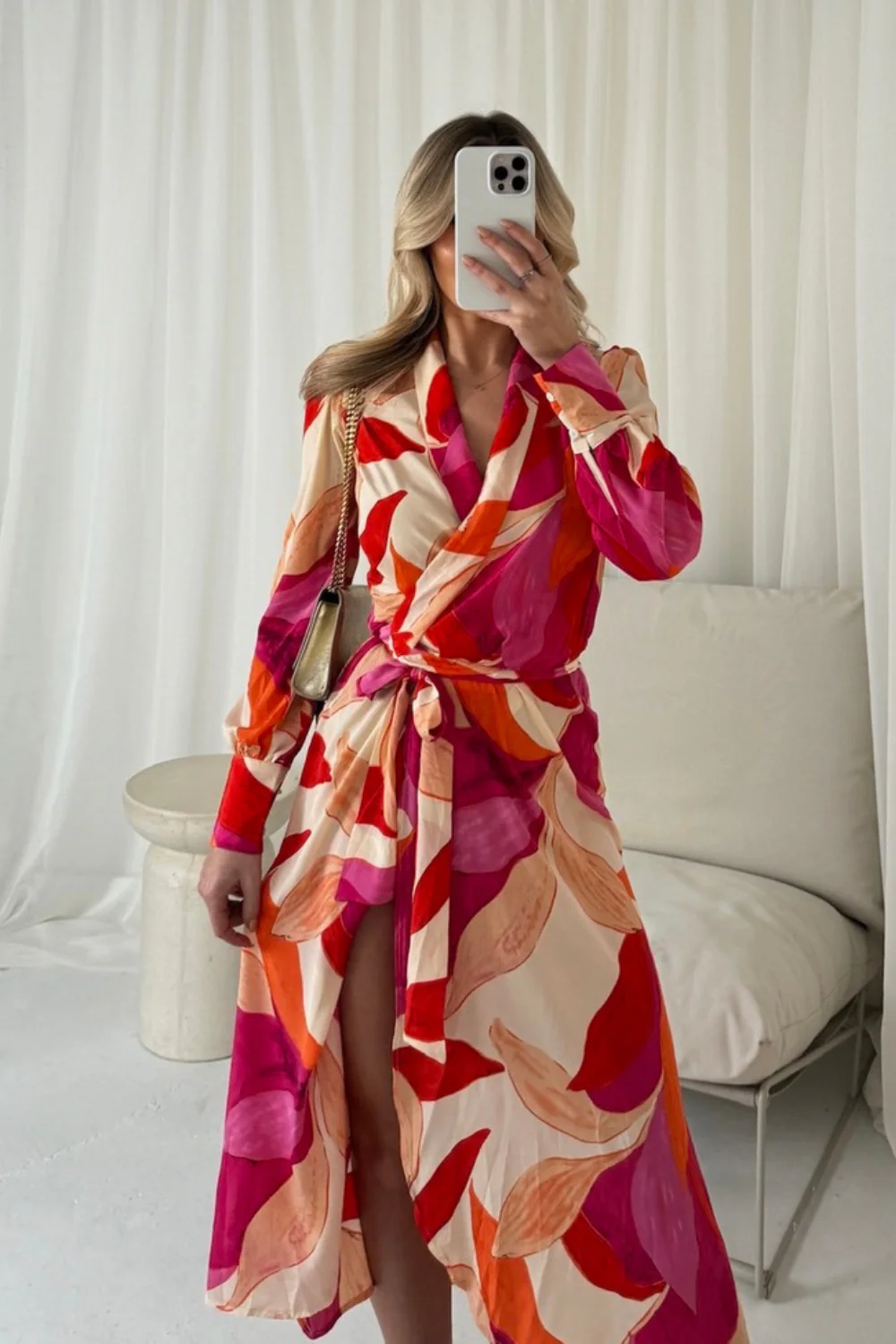 Faith orange abstract pattern wrap dress - Image 4