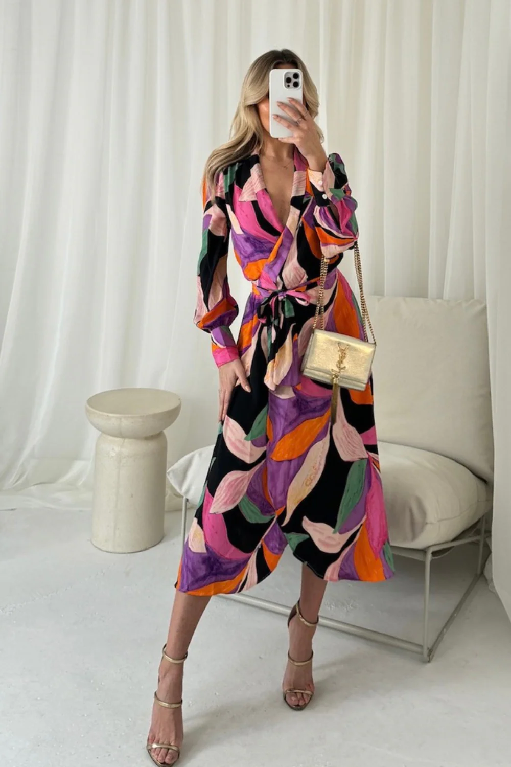Faith purple abstract pattern wrap dress - Image 4