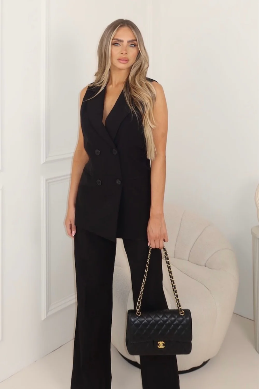 Faye black tailored waistcoat & wide leg trouser co ord - Image 2