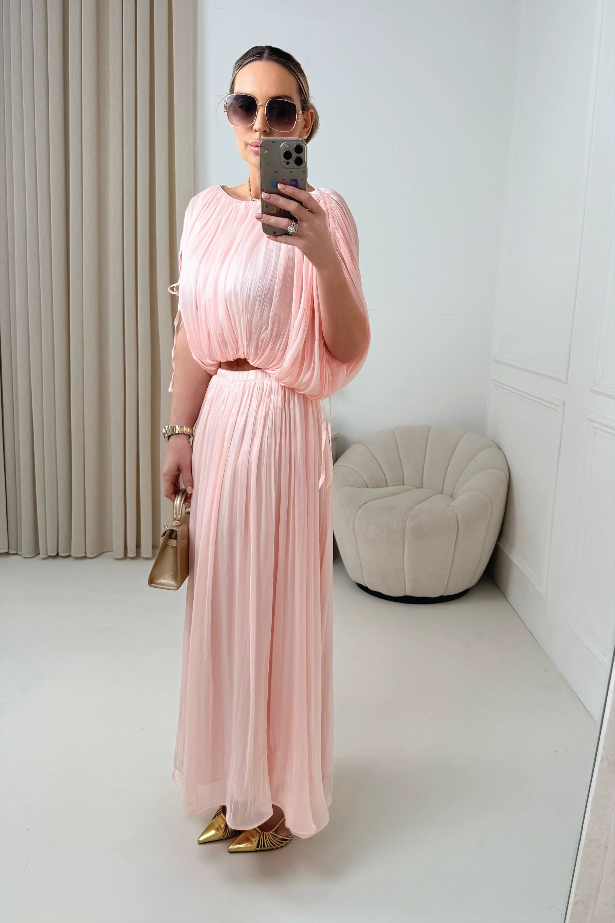 FERNE PINK SILKY MAXI SKIRT AND CROP TOP CO ORD TWO PIECE SET - Image 5