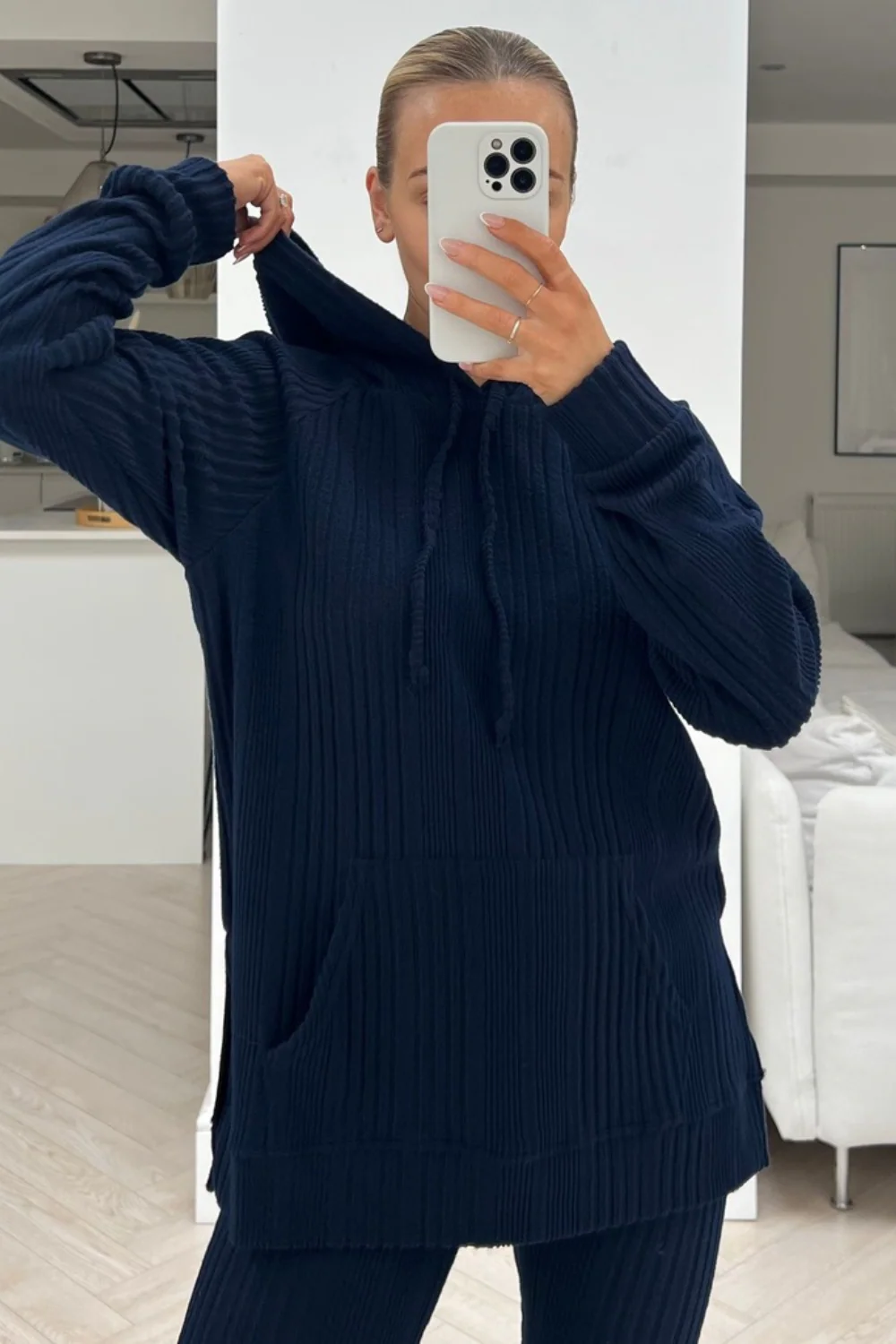 Fifi navy hooded ribbed loungewear set - Image 2