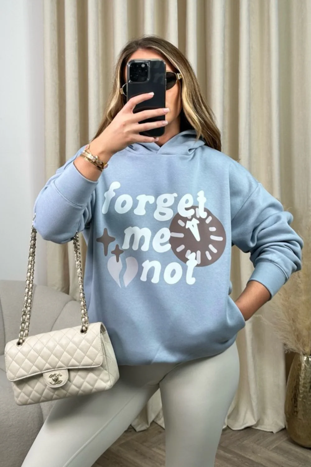 Forget me not baby blue printed relaxed hoodie - Image 2