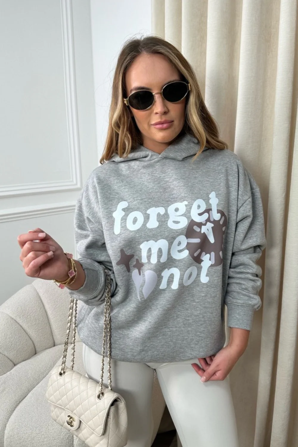Forget me not melange grey printed relaxed hoodie - Image 2
