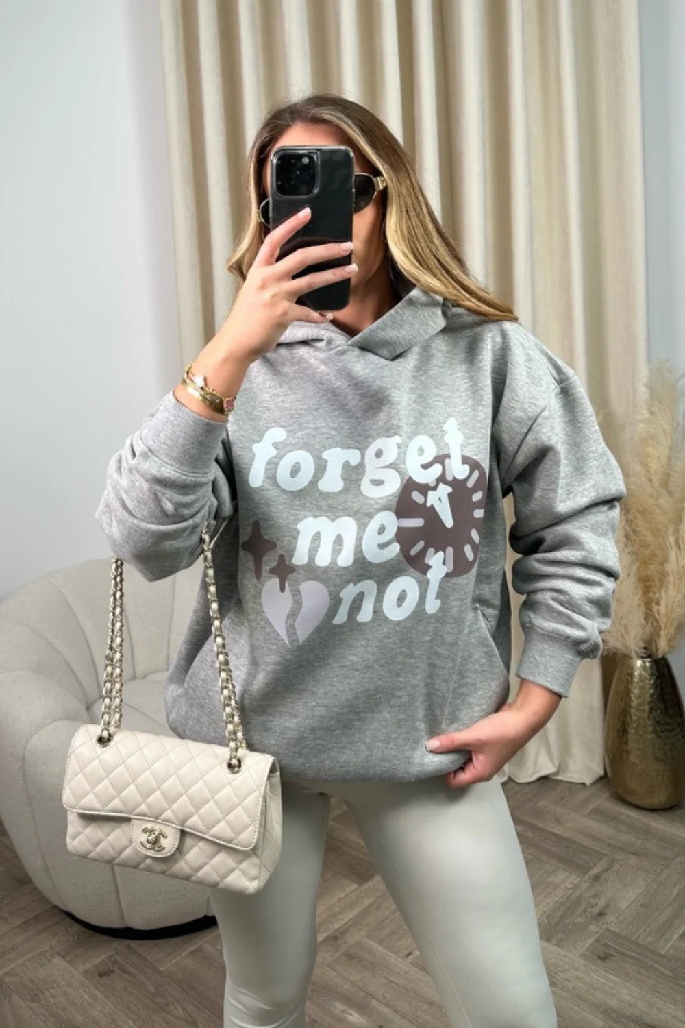 Forget me not melange grey printed relaxed hoodie - Image 3