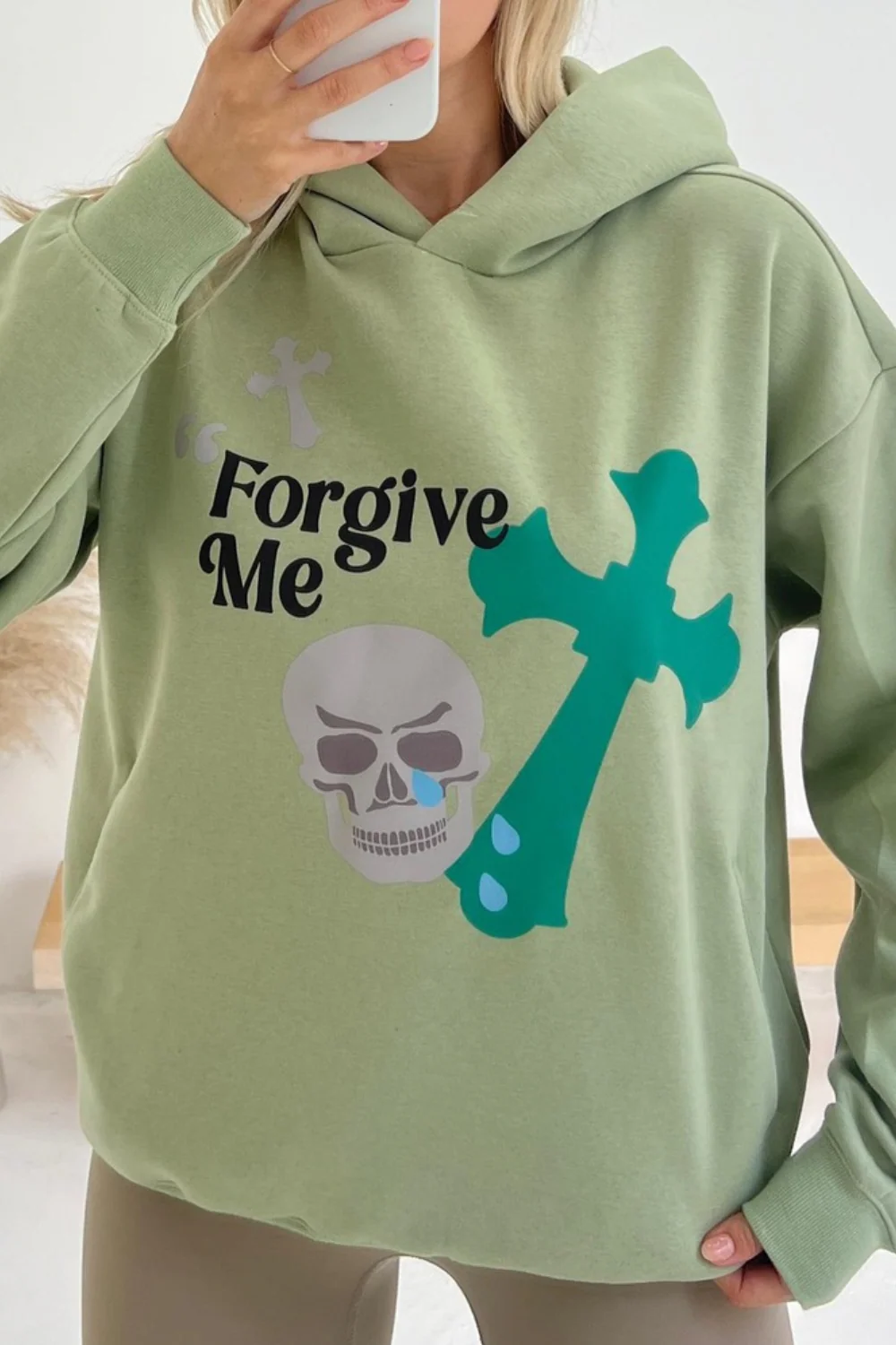 Forgive me sage green hoodie
